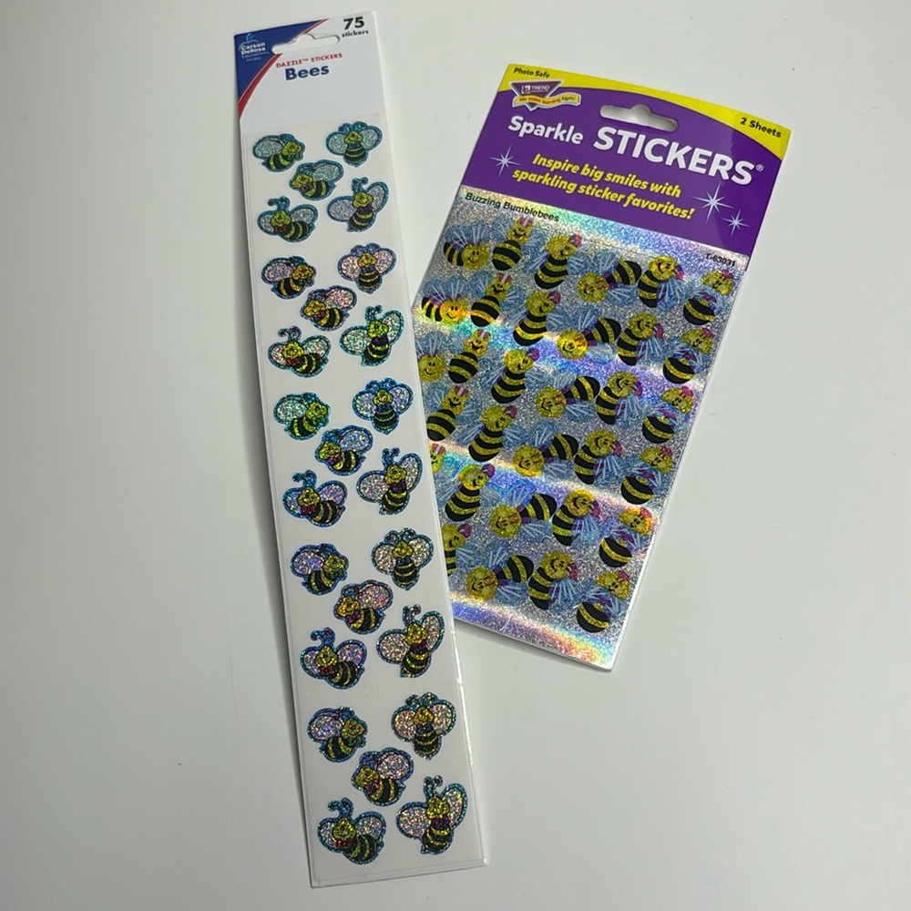 Set of 2 packs of sparkle bumblebee stickers